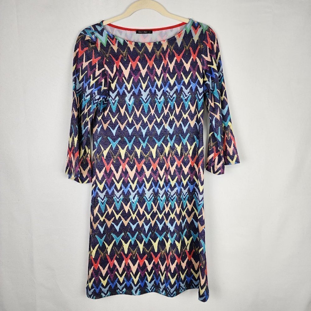 Nally & Millie‎ Geometric Print Bell Sleeve Mini Dress S